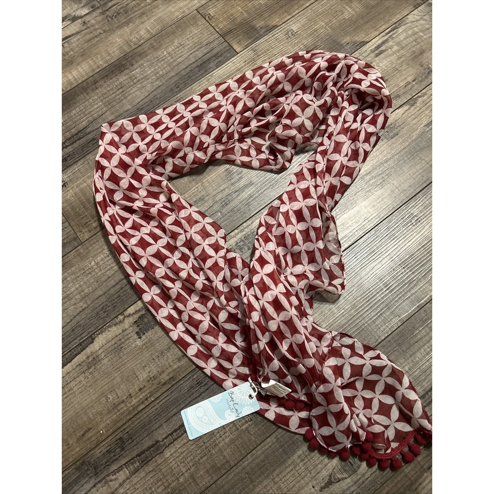 Mudpie Lightweight Scarf - Polyester - Red White with Accents NWT